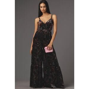 Anthropologie Hutch Black Floral Tiered Jumpsuit 4 Party Event Dark Romantic‎